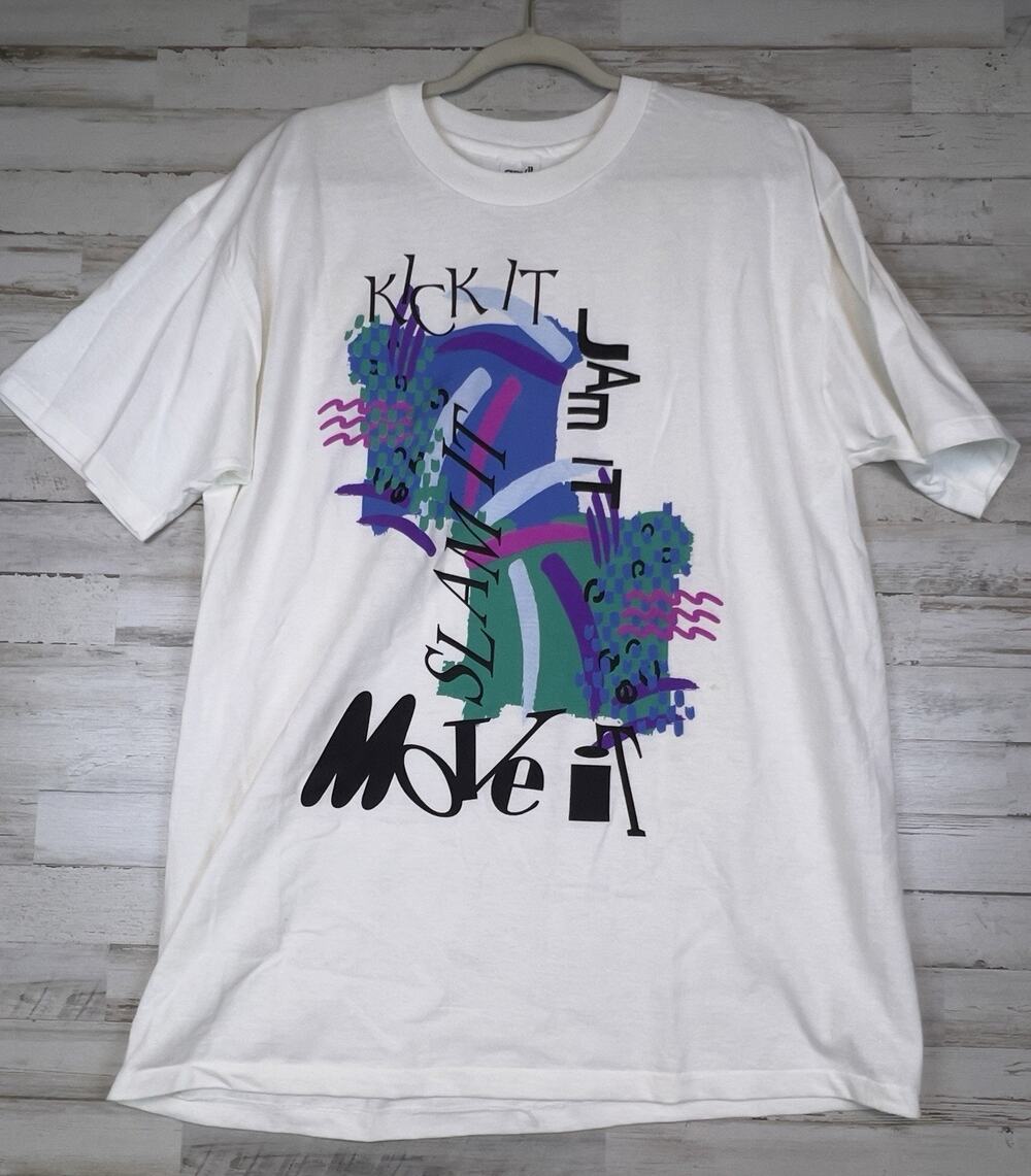 Vintage 90s Jam It Slam It Kick It Move It Graphic T-Shirt Men's XL White Anvil